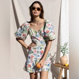 Adelyn Rae Giana Floral Print Eyelet Puff Sleeve Minidress
